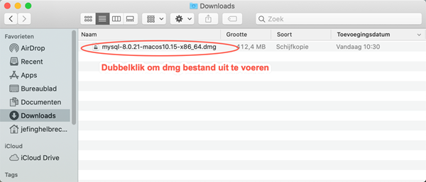 macOS MySQL Community Server DMG bestand uitvoeren